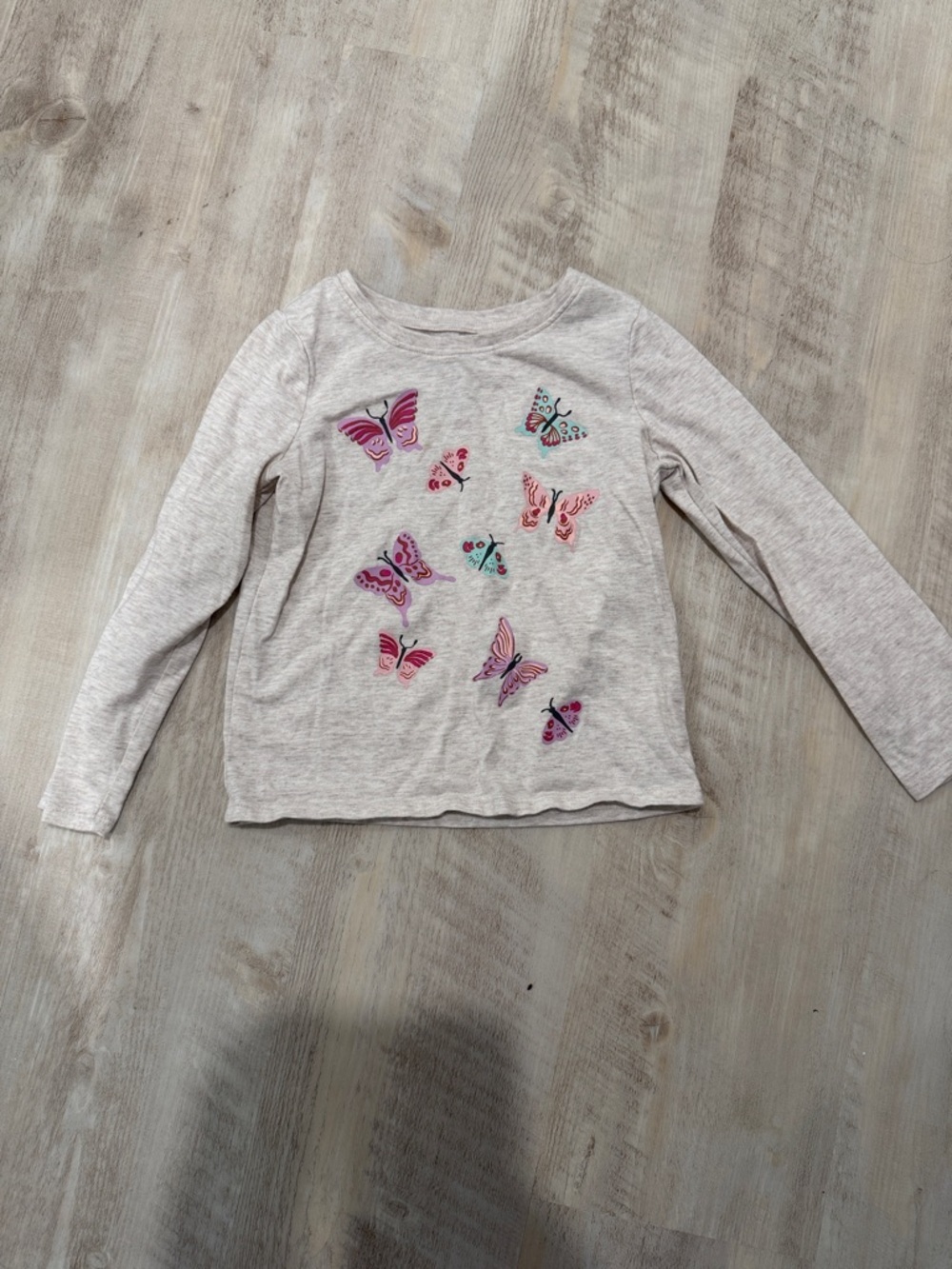 jumping beans Light Gray Long-Sleeve Tee with Pink & Teal Butterflies